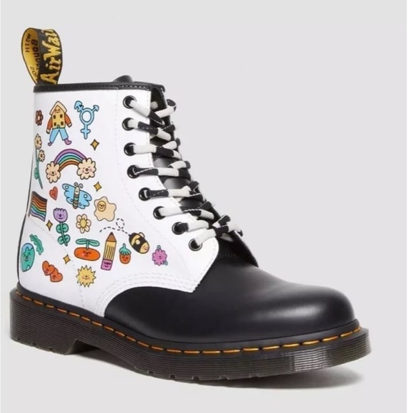 You Are A Star Wednesday Holmes Pride black and white 1460 unisex boots - Picture 2 of 11